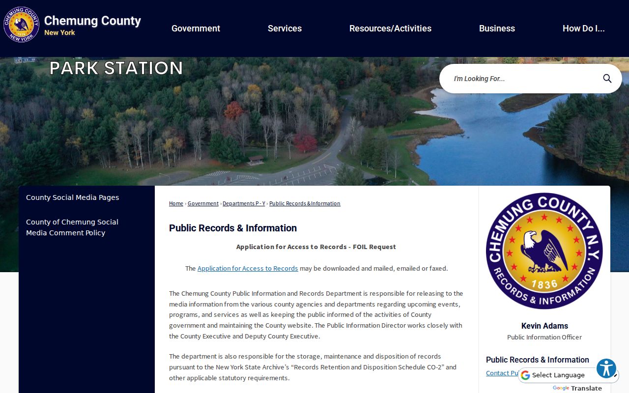 Elmira residents directory Chemung County FOIL request page