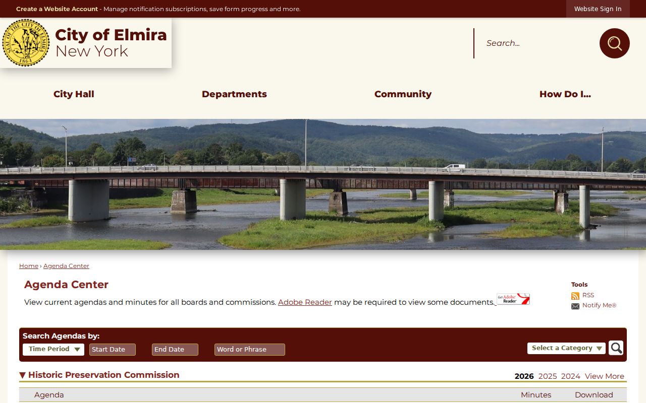 Elmira residents directory City Agenda Center archive search